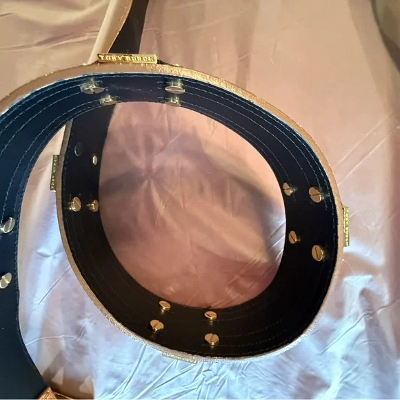 RARE Tory Burch Brown Snakeskin Waist belt black leather gold 2” size M $425 - Picture 6 of 15